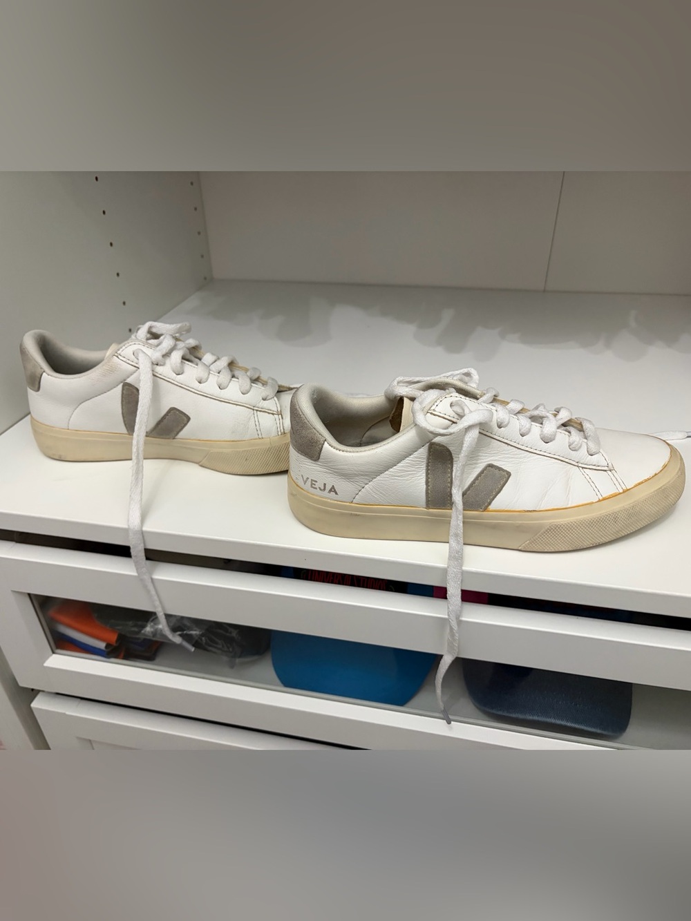 Veja White Leather Sneakers with Light Gray Accents